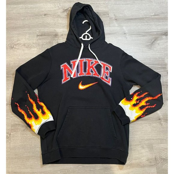 Nike Chase Reed New York City NYC Digital‎ Flames Black Pullover Hoodie Men's M - Picture 1 of 8